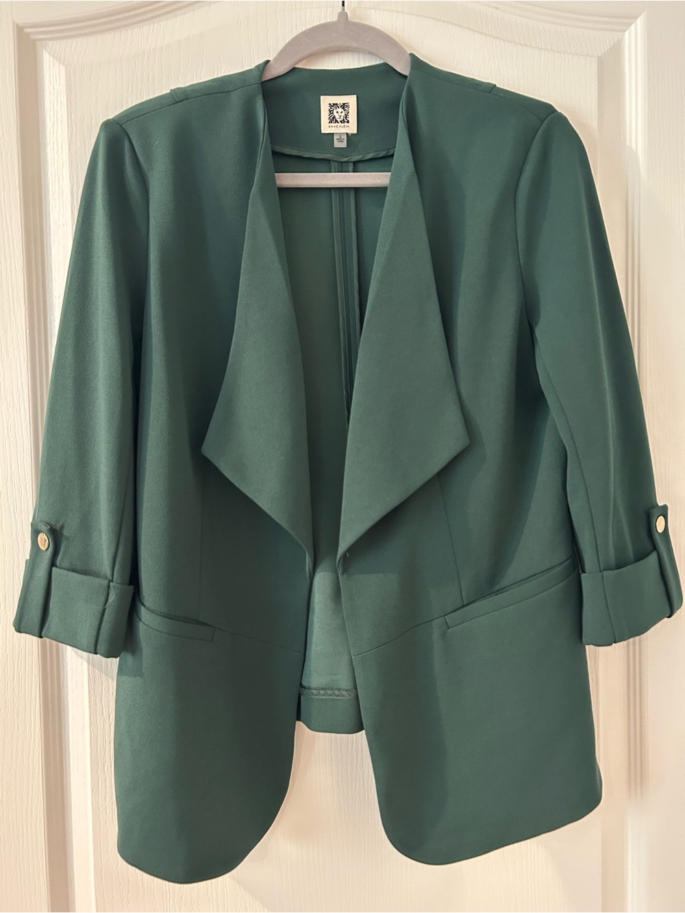 Anne Klein Teal Draped Open-Front Blazer